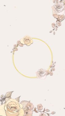 Botanik çiçeğinin çelenk çerçevesinin dikey videosu. Metin tutuculu çiçek animasyonu. Sosyal medyada çevrimiçi düğün davetiyeleri için uygun. Ve011