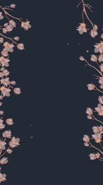 Çiçek çerçeveli animasyon şablonunun dikey videosu. Botanik çiçek yaprakları. Çevrimiçi selamlaşma ya da sosyal medyada düğün davetiyeleri için uygundur. Ve023