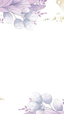 Çiçek çerçeveli animasyon şablonunun dikey videosu. Botanik çiçek yaprakları. Çevrimiçi selamlaşma ya da sosyal medyada düğün davetiyeleri için uygundur. Ve164