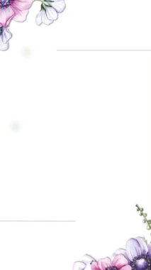 Çiçek çerçeveli animasyon şablonunun dikey videosu. Botanik çiçek yaprakları. Çevrimiçi selamlaşma ya da sosyal medyada düğün davetiyeleri için uygundur. Ve202