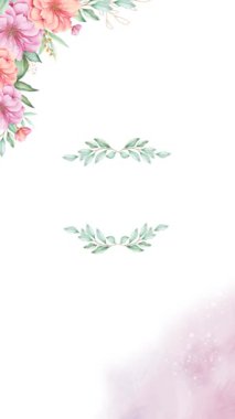 Çiçek çerçeveli animasyon şablonunun dikey videosu. Botanik çiçek yaprakları. Çevrimiçi selamlaşma ya da sosyal medyada düğün davetiyeleri için uygundur. Ve221