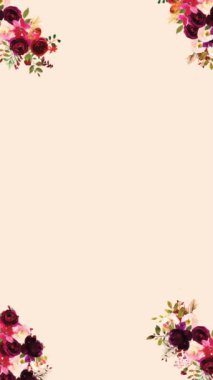 Çiçek çerçeveli animasyon şablonunun dikey videosu. Botanik çiçek yaprakları. Çevrimiçi selamlaşma ya da sosyal medyada düğün davetiyeleri için uygundur. Ve233