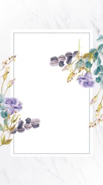 Çiçek çerçeveli animasyon şablonunun dikey videosu. Botanik çiçek yaprakları. Çevrimiçi selamlaşma ya da sosyal medyada düğün davetiyeleri için uygundur. Ve253