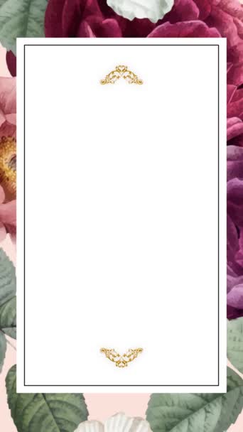 花框动画模板的垂直视频 植物花叶背 适用于社交媒体上的在线问候或婚宴邀请 Ve182 — 图库视频影像