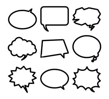 Beyaz arka planda siyah ve beyaz konuşma baloncukları oluşturuldu. Vektör İllüstrasyonu.