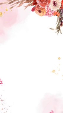 Pembe çiçeklerle suluboya güzel bir çerçeve