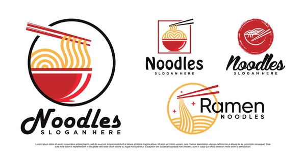 stock vector Set of Noodle logo design illustration for ramen icon with bowl and creative concept Premium Vector