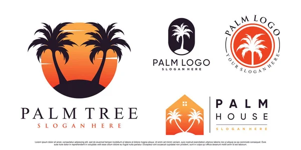 Ensemble Illustration Design Palmier Logo Plage Avec Élément Créatif Premium — Image vectorielle