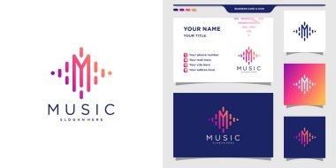 Modern gradyan renk stili ve iş kartı tasarımlı müzik logosu Premium Vector