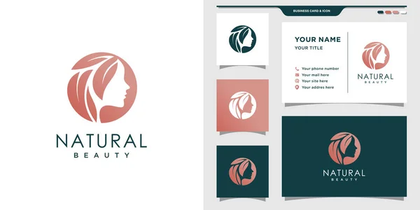 Natürliche Schönheit Logo Für Frau Mit Kreativem Farbverlauf Und Visitenkartendesign — Stockvektor
