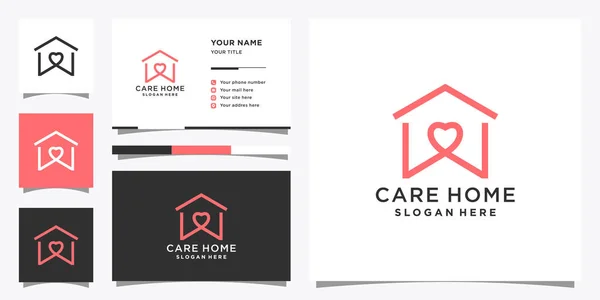 Home Care Logo Design Vorlage Mit Kreativem Liebeskonzept Und Visitenkarte — Stockvektor