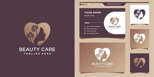 Aşk Konsepti Kartvizitli Güzellik Bakım Logosu Tasarımı Şablonu Kuaför Için — Stok Vektör