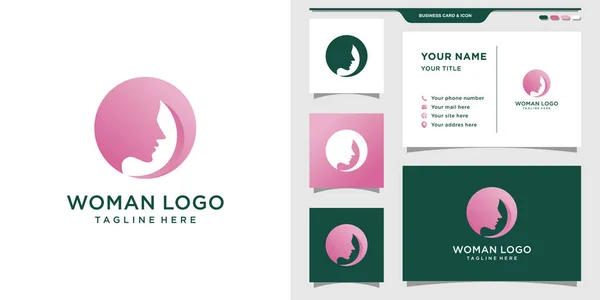Plantilla Diseño Logotipo Mujer Con Concepto Círculo Tarjeta Visita Diseño — Archivo Imágenes Vectoriales