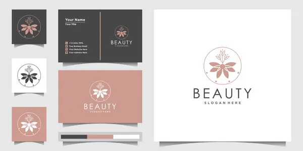Beauty Logo Design Vorlage Mit Blumenstil Und Visitenkarte Logo Zur — Stockvektor