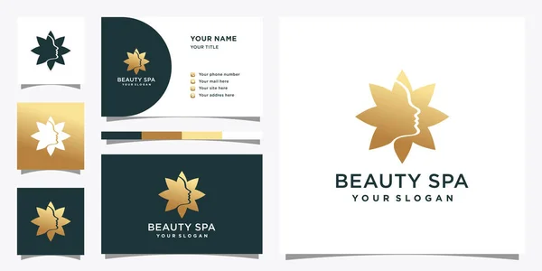 Beauty Spa Logo Für Frau Mit Blumenstil Und Visitenkarte Logo — Stockvektor