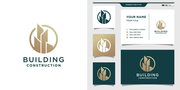 Building Construction Logo Design Golden Style Color Elegant Building Logo — Stock Vector