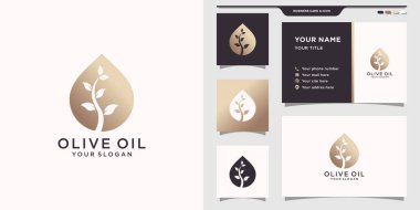 Zeytinyağı esaslı logo tasarımı ve kartviziti. Doğal güzellik logosu, cilt bakımı, kuaför, yoga ve kaplıca. Premium Vektörü