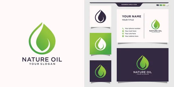 天然油标志与油滴和名片的设计 自然美 瑜伽和温泉的标志 保费矢量 — 图库矢量图片