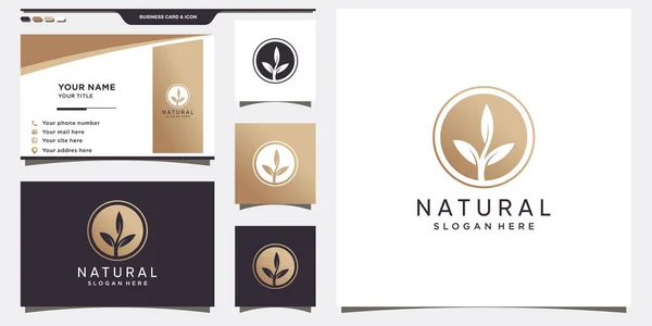 Logo Foglia Naturale Con Concetto Cerchio Design Biglietto Visita Vettore — Vettoriale Stock