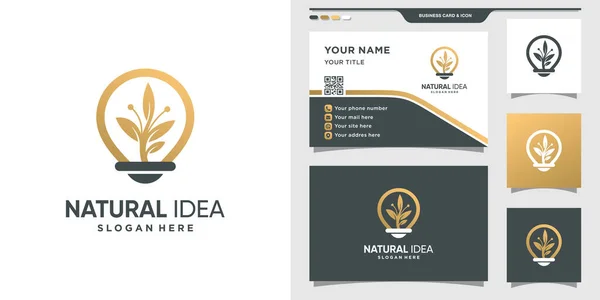 Logo Natura Con Concetto Lampadina Design Del Biglietto Visita Premium — Vettoriale Stock