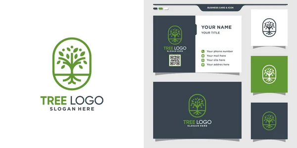 Απλό Και Κομψό Λογότυπο Δέντρου Και Σχεδιασμός Επαγγελματικής Κάρτας Premium — Διανυσματικό Αρχείο