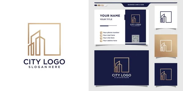 City Logo Mit Linienstil Und Visitenkartendesign Premium Vector — Stockvektor