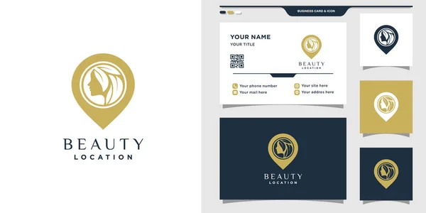 Kadın yüzü ve broşlu güzellik logosu. Güzellik logosu ve kartvizit tasarımı Premium Vektör