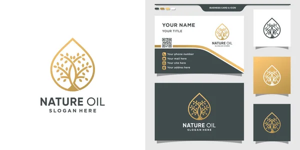 Logotipo Natureza Combinado Com Gotas Óleo Design Cartão Visita Modelo — Vetor de Stock