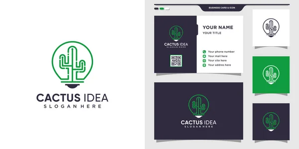 Logo Cactus Avec Lampe Ampoule Carte Visite Premium Vector — Image vectorielle