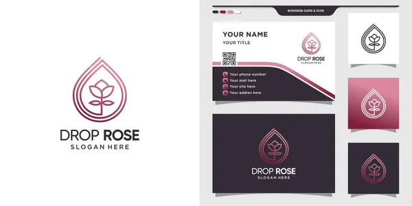 Logo Rose Kropli Wody Stylu Sztuki Linii Logo Róży Kwiatowej — Wektor stockowy