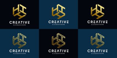 Monogram logo dizaynı ilk harf H ile altın rengi ve altıgen konsepti