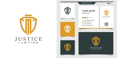 Hukukun sembolü kalkan, adalet hukuku logosu ve iş kartı tasarımı Premium Vektör ile birleştirildi