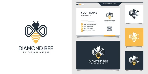 Logo Pszczoły Połączeniu Diamentem Ikoną Logo Projektem Wizytówki Premium Vector — Wektor stockowy