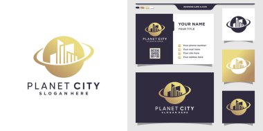 Planet City logosu ve kartvizit tasarımı. Premium Vektörü