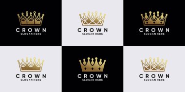 Crown logo tasarım şablonunu eşsiz bir konsept ve altın stil renk Premium Vektörü ile ayarla