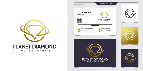 Logotipo Diamante Planeta Com Estilo Arte Linha Design Cartão Visita —  Vetores de Stock