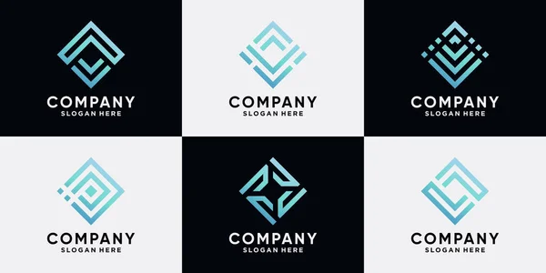 Set Design Logo Companiei Creative Pentru Afaceri Stil Artă Linie — Vector de stoc