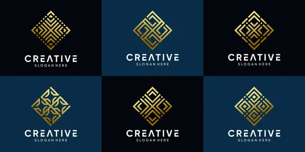 Conjunto Design Logotipo Criativo Para Empresa Negócios Com Estilo Arte — Vetor de Stock