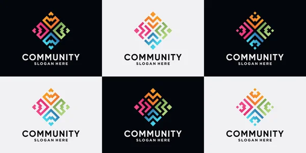 Çizgi sanatı tarzına sahip sosyal grup için topluluk ve insan logosu dizaynı 