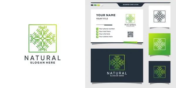 Modelo Logotipo Natural Com Estilo Linear Conceito Quadrado Design Cartão — Vetor de Stock