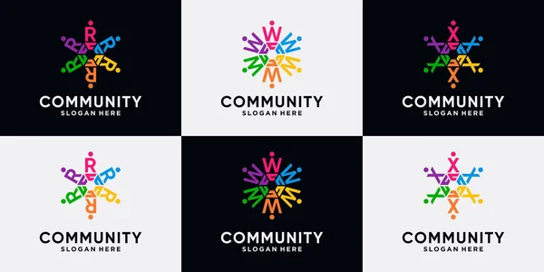 Set Bundle Community Logo Design Initial Letter Creative Concept — Stock Vector