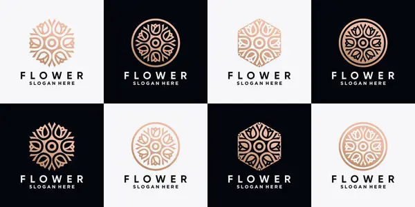 Satır sanatı tarzında gül çiçeği logosu koleksiyonu