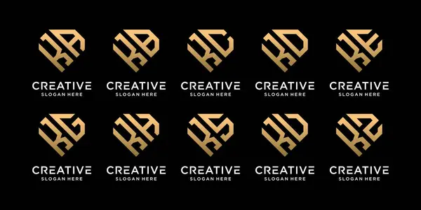 Conjunto Pacote Criativo Monograma Logotipo Modelo Inicial Letra Combinado Com — Vetor de Stock
