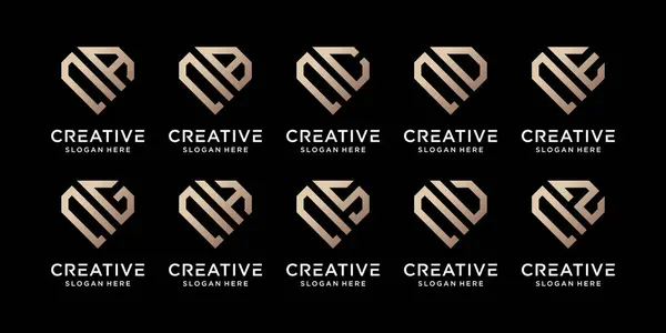 Conjunto Pacote Criativo Monograma Logotipo Modelo Inicial Letra Combinado Com — Vetor de Stock
