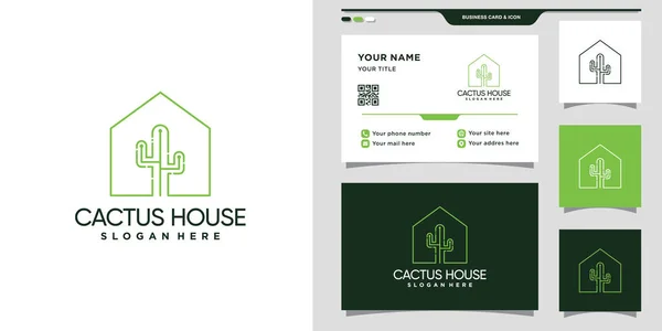 Logo Maison Cactus Avec Style Art Ligne Conception Carte Visite — Image vectorielle