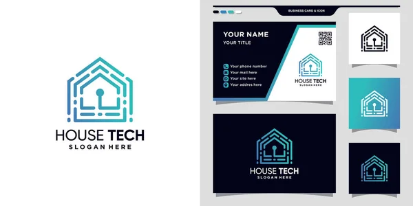 Logotipo Creativo Tecnología Casa Con Estilo Lineal Único Diseño Tarjeta — Archivo Imágenes Vectoriales