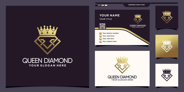 Queen Diamond Logo Template Golden Gradient Style Color Business Card — Stock Vector