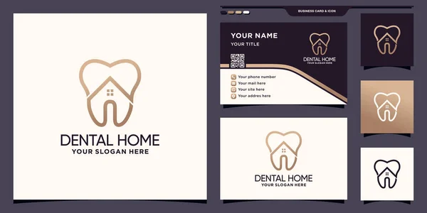 Modèle Logo Maison Dentaire Créatif Avec Style Art Linéaire Design — Image vectorielle