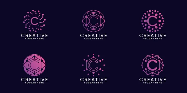 Set Bundle Monograma Logotipo Design Tecnologia Initiay Letra Com Arte —  Vetores de Stock