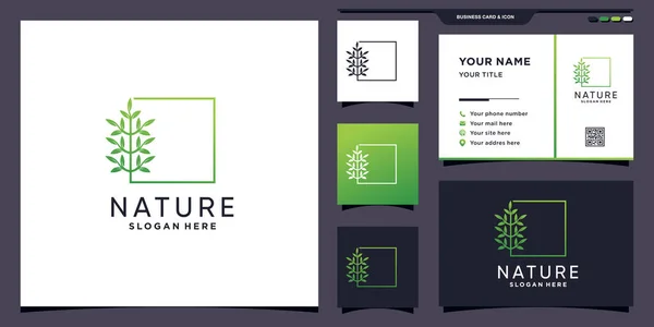 Kreatives Naturbaum Logo Mit Modernem Linearem Quadratischen Konzept Und Visitenkartendesign — Stockvektor